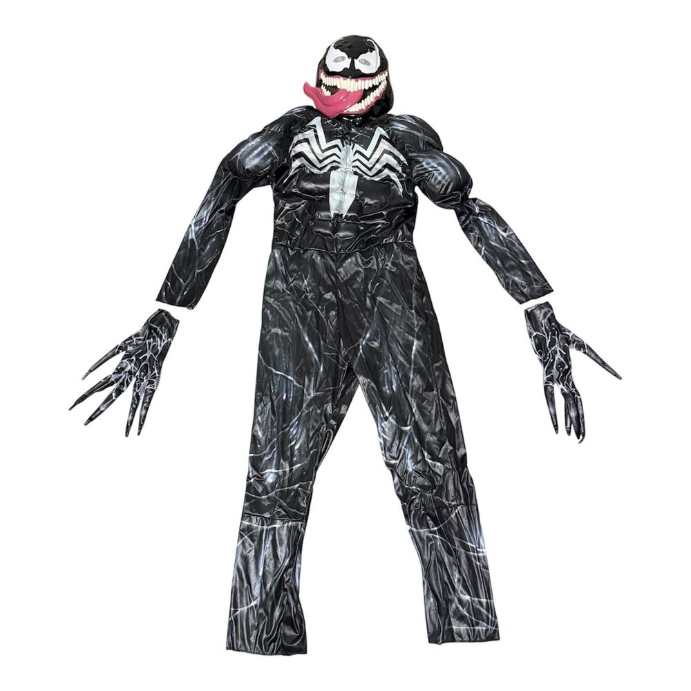 Marvel Venom Costume Child Large 12-14 Padded Jumpsuit Mask Gloves Complete